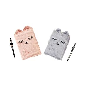 Cute Pink and Gray Furry Notebooks with Pens